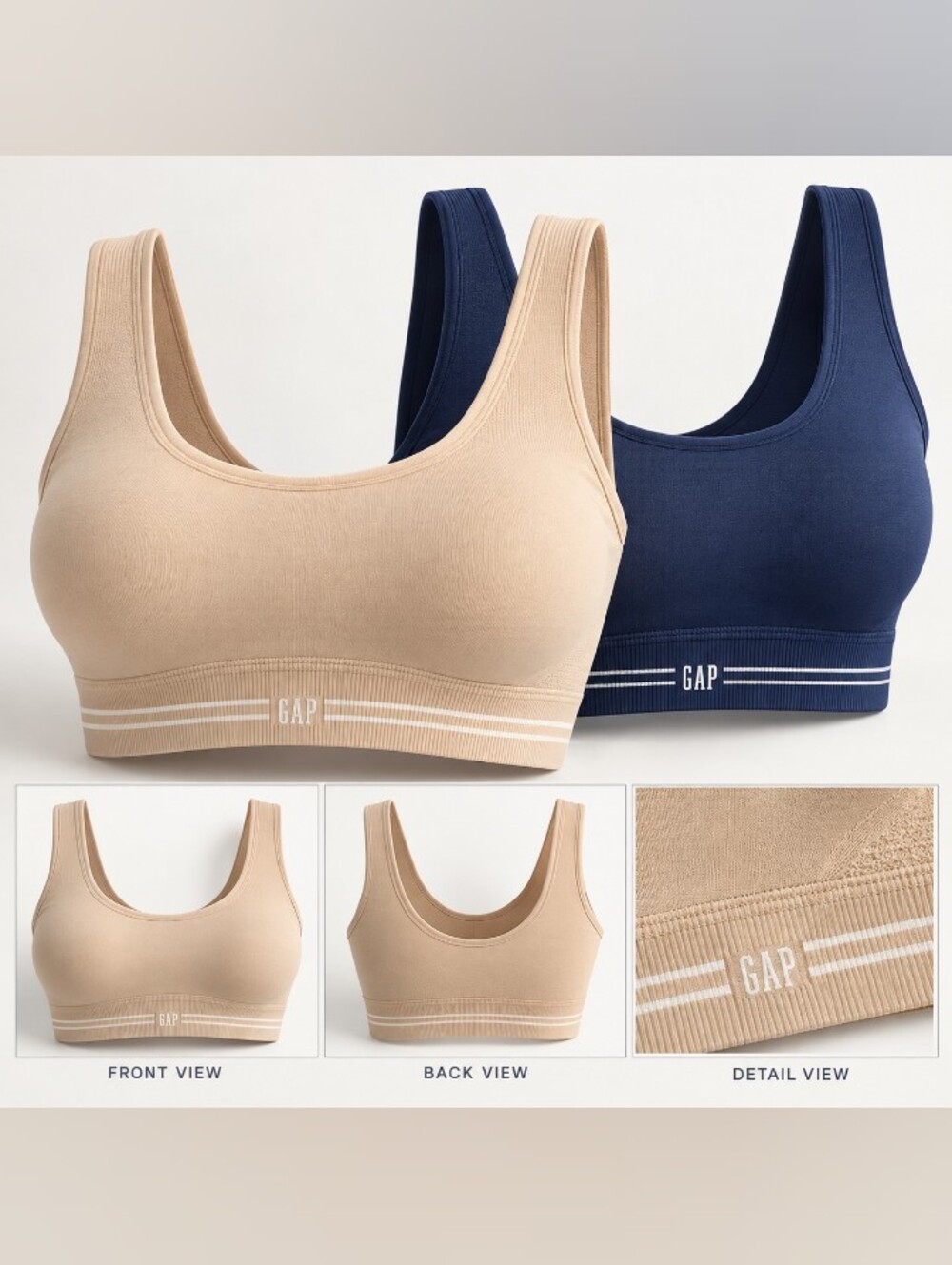 NWT GapBody 2 Pack Seamless Cotton Comfort Bras Size L Navy & Nude